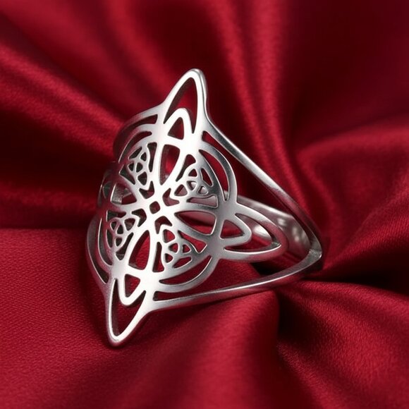 Silver Stainless Steel Witch Celtic Viking Cross Knot Fashion Ring Size 8 NWOT - Picture 4 of 6